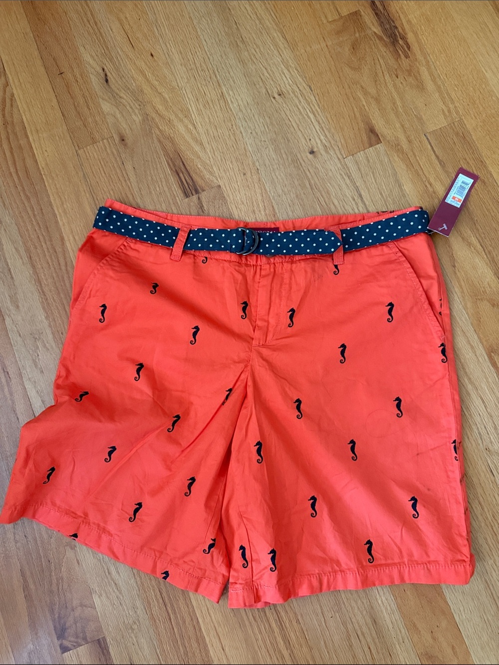Merona orange Seahorse Embroidered Bermudas with Navy Belt